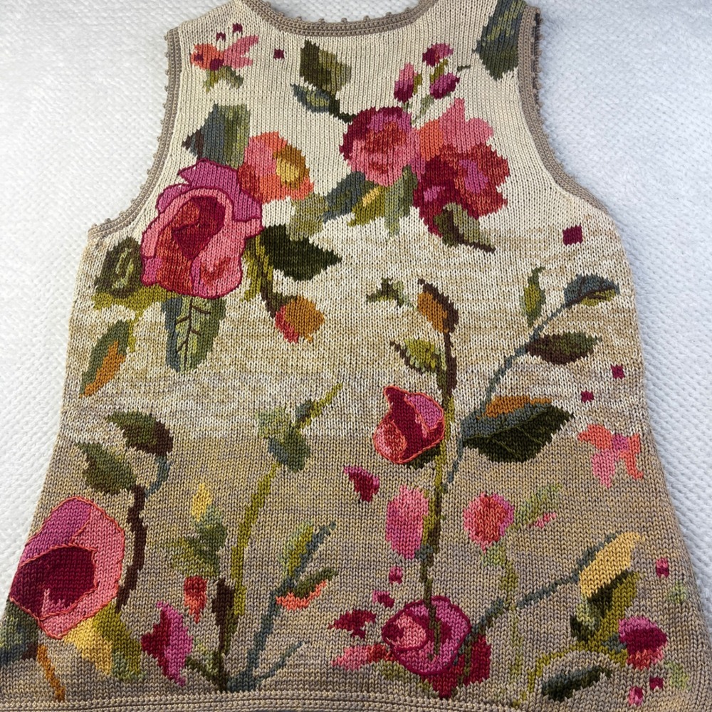 Peruvian‎ Connection Floral Embroidered Knit Vest Women's Size L Pima Cotton - Picture 3 of 7